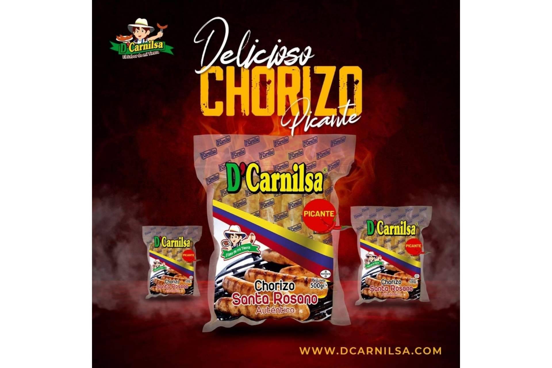 El chorizo colombiano Santa Rosano, salchicha ranchera y salchichón cervecero que ofrece D'Carnilsa