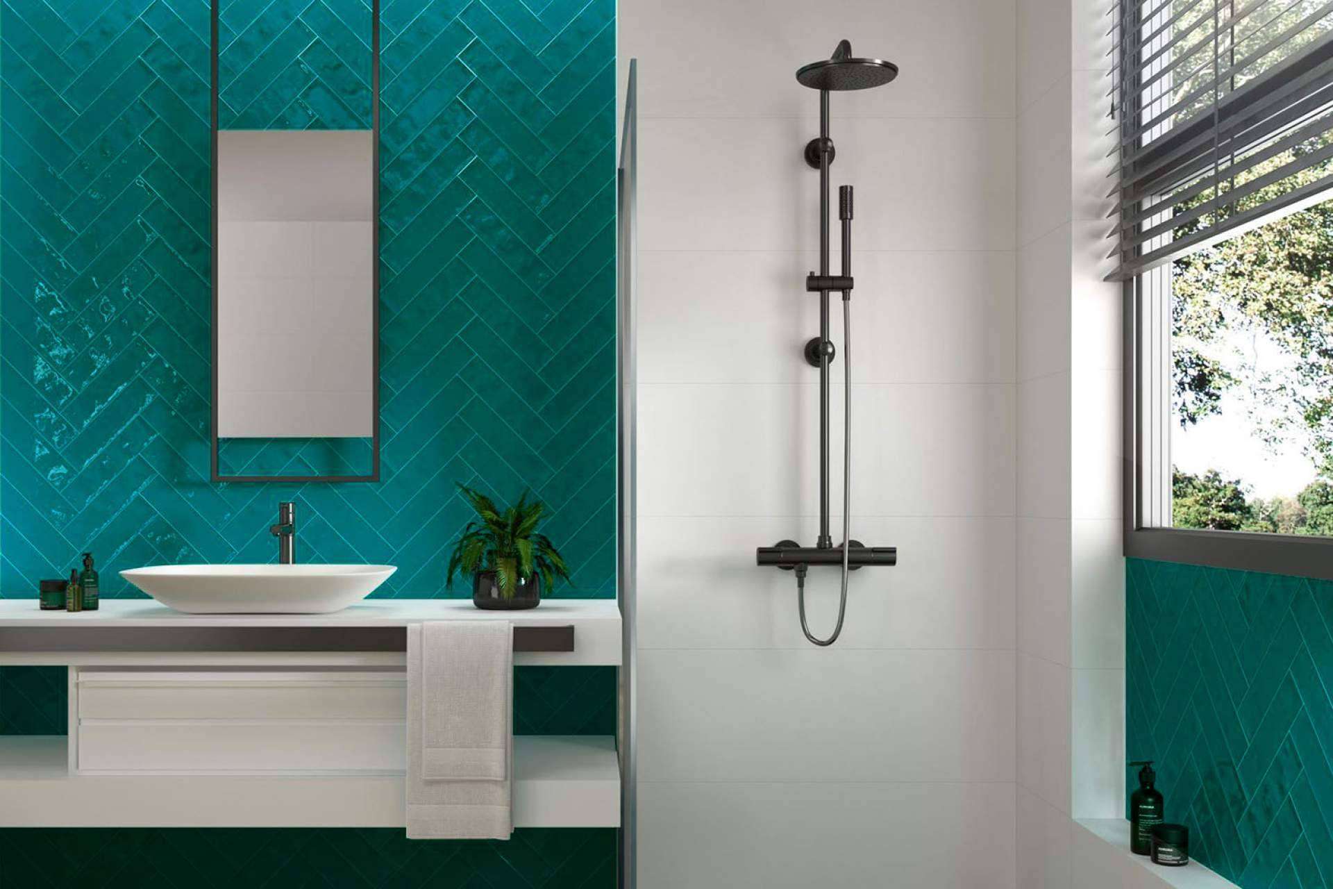 Azulejos metro verdes para baños con estilo